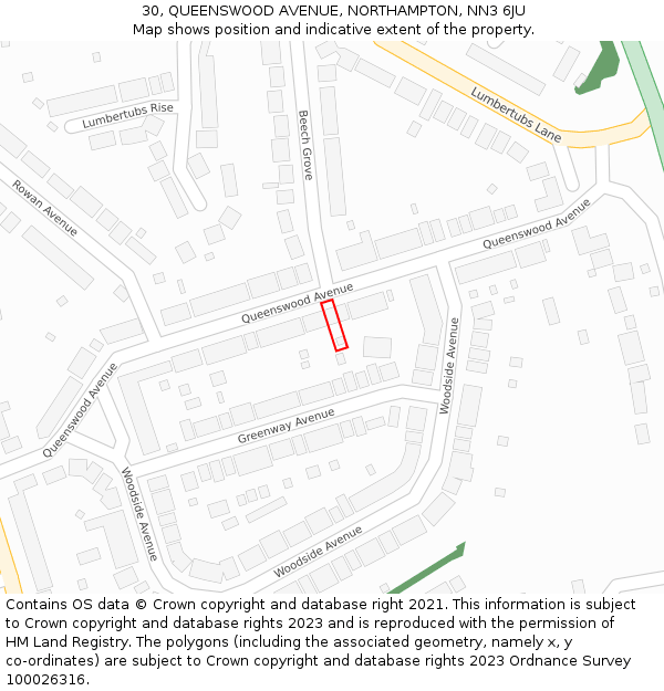 30, QUEENSWOOD AVENUE, NORTHAMPTON, NN3 6JU: Location map and indicative extent of plot