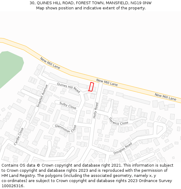 30, QUINES HILL ROAD, FOREST TOWN, MANSFIELD, NG19 0NW: Location map and indicative extent of plot
