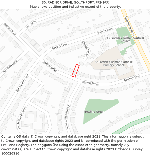 30, RADNOR DRIVE, SOUTHPORT, PR9 9RR: Location map and indicative extent of plot