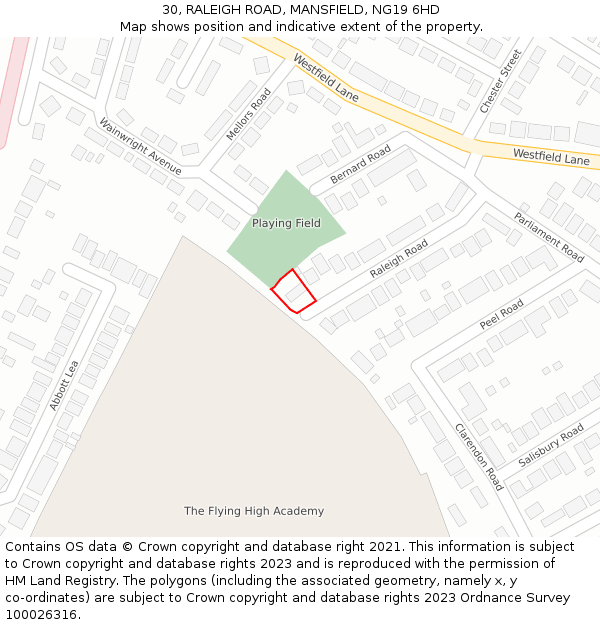 30, RALEIGH ROAD, MANSFIELD, NG19 6HD: Location map and indicative extent of plot