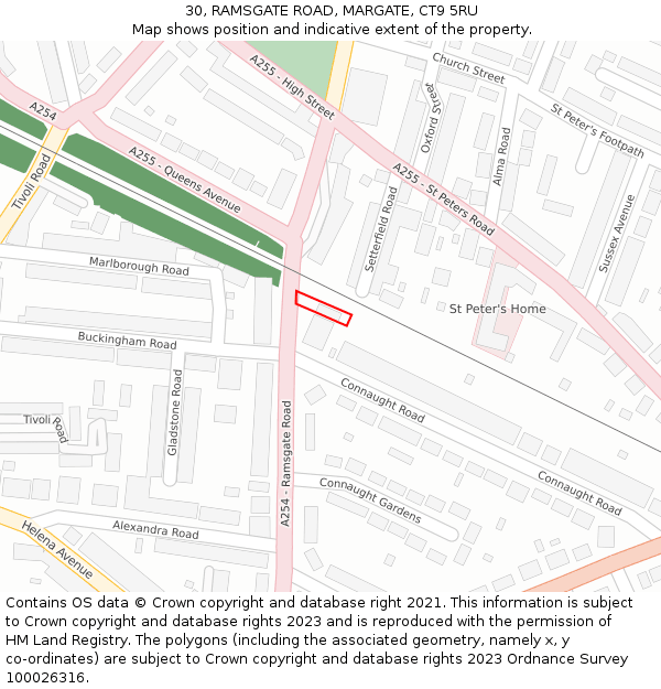 30, RAMSGATE ROAD, MARGATE, CT9 5RU: Location map and indicative extent of plot