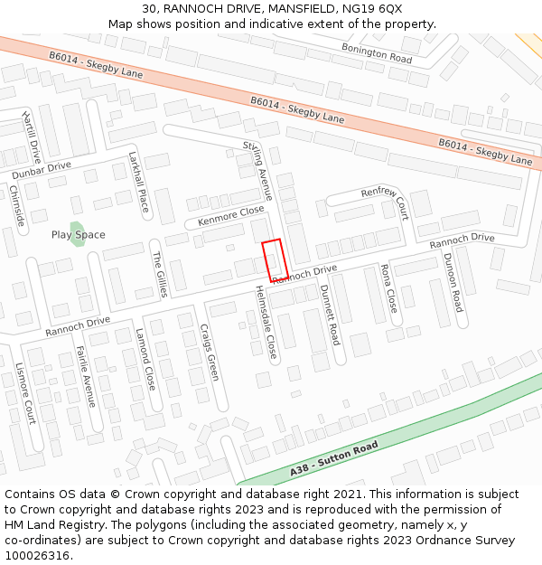 30, RANNOCH DRIVE, MANSFIELD, NG19 6QX: Location map and indicative extent of plot