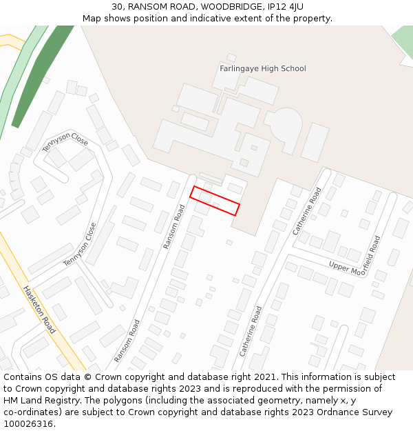 30, RANSOM ROAD, WOODBRIDGE, IP12 4JU: Location map and indicative extent of plot