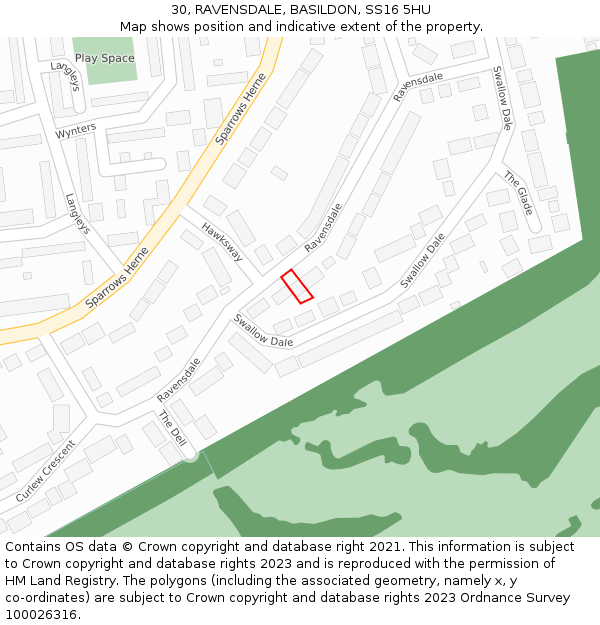 30, RAVENSDALE, BASILDON, SS16 5HU: Location map and indicative extent of plot