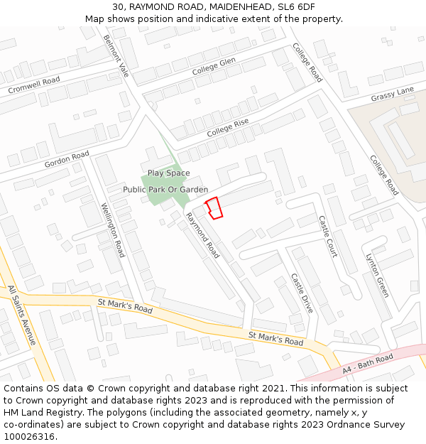 30, RAYMOND ROAD, MAIDENHEAD, SL6 6DF: Location map and indicative extent of plot