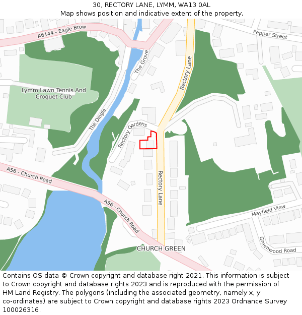 30, RECTORY LANE, LYMM, WA13 0AL: Location map and indicative extent of plot
