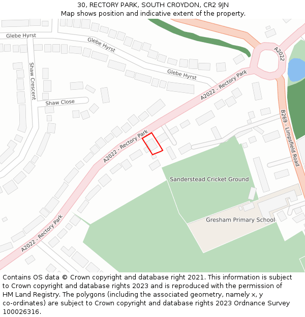30, RECTORY PARK, SOUTH CROYDON, CR2 9JN: Location map and indicative extent of plot