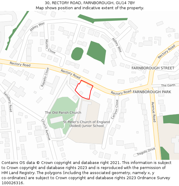 30, RECTORY ROAD, FARNBOROUGH, GU14 7BY: Location map and indicative extent of plot