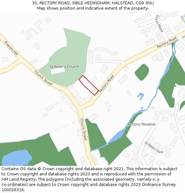 30, RECTORY ROAD, SIBLE HEDINGHAM, HALSTEAD, CO9 3NU: Location map and indicative extent of plot
