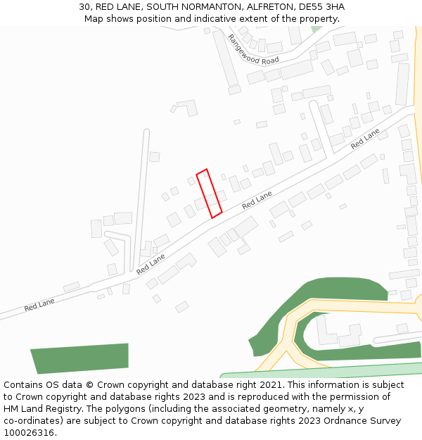 30, RED LANE, SOUTH NORMANTON, ALFRETON, DE55 3HA: Location map and indicative extent of plot