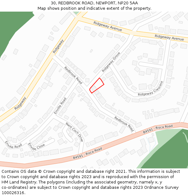 30, REDBROOK ROAD, NEWPORT, NP20 5AA: Location map and indicative extent of plot