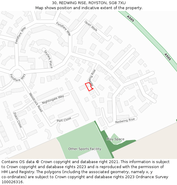 30, REDWING RISE, ROYSTON, SG8 7XU: Location map and indicative extent of plot