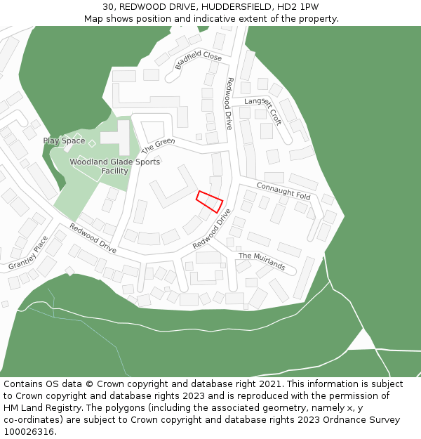 30, REDWOOD DRIVE, HUDDERSFIELD, HD2 1PW: Location map and indicative extent of plot