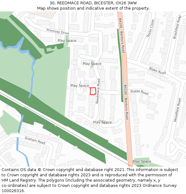 30, REEDMACE ROAD, BICESTER, OX26 3WW: Location map and indicative extent of plot