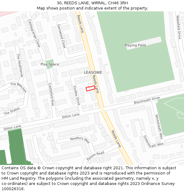 30, REEDS LANE, WIRRAL, CH46 3RH: Location map and indicative extent of plot