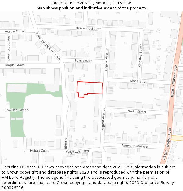 30, REGENT AVENUE, MARCH, PE15 8LW: Location map and indicative extent of plot