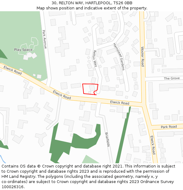 30, RELTON WAY, HARTLEPOOL, TS26 0BB: Location map and indicative extent of plot