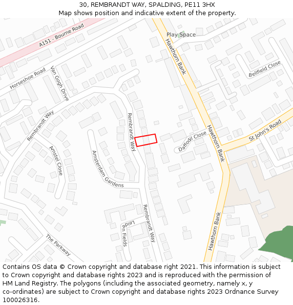 30, REMBRANDT WAY, SPALDING, PE11 3HX: Location map and indicative extent of plot