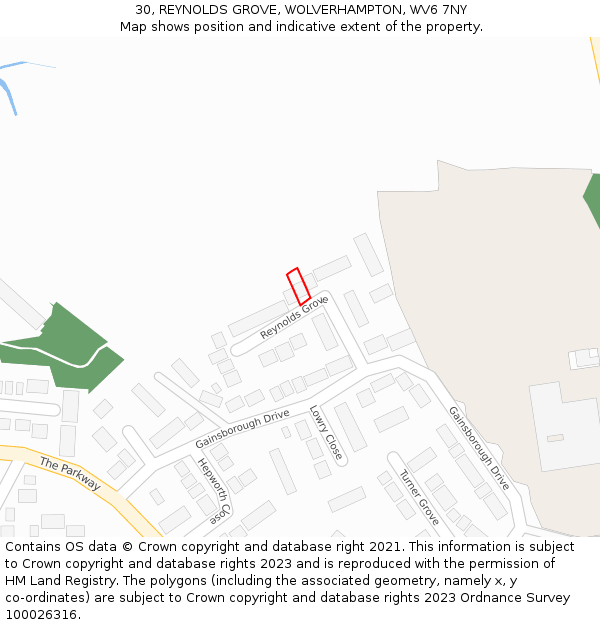 30, REYNOLDS GROVE, WOLVERHAMPTON, WV6 7NY: Location map and indicative extent of plot