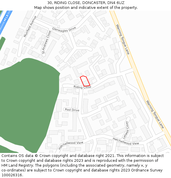 30, RIDING CLOSE, DONCASTER, DN4 6UZ: Location map and indicative extent of plot