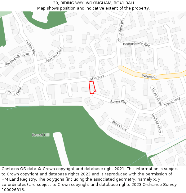 30, RIDING WAY, WOKINGHAM, RG41 3AH: Location map and indicative extent of plot