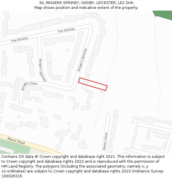 30, RINGERS SPINNEY, OADBY, LEICESTER, LE2 2HA: Location map and indicative extent of plot