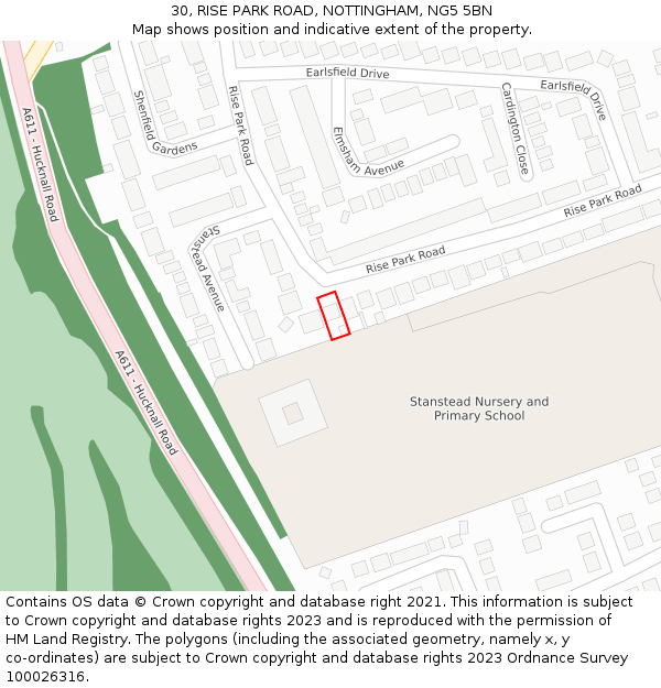 30, RISE PARK ROAD, NOTTINGHAM, NG5 5BN: Location map and indicative extent of plot