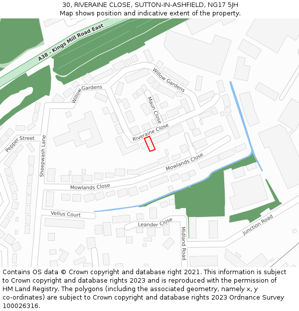 30, RIVERAINE CLOSE, SUTTON-IN-ASHFIELD, NG17 5JH: Location map and indicative extent of plot