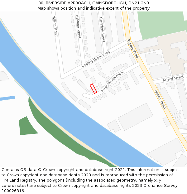 30, RIVERSIDE APPROACH, GAINSBOROUGH, DN21 2NR: Location map and indicative extent of plot