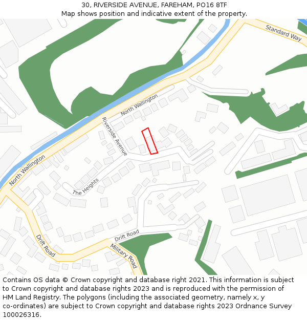 30, RIVERSIDE AVENUE, FAREHAM, PO16 8TF: Location map and indicative extent of plot