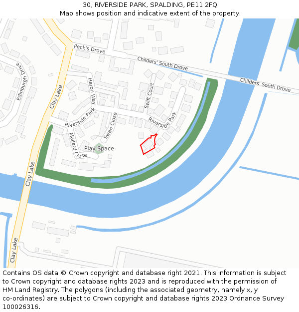 30, RIVERSIDE PARK, SPALDING, PE11 2FQ: Location map and indicative extent of plot