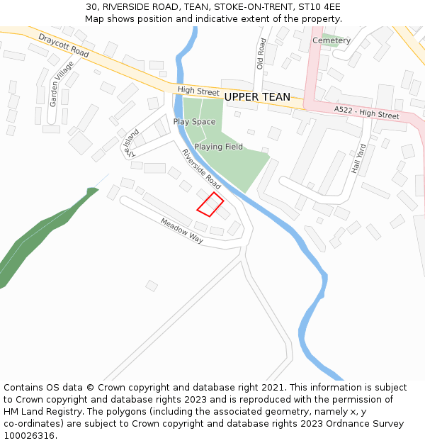 30, RIVERSIDE ROAD, TEAN, STOKE-ON-TRENT, ST10 4EE: Location map and indicative extent of plot