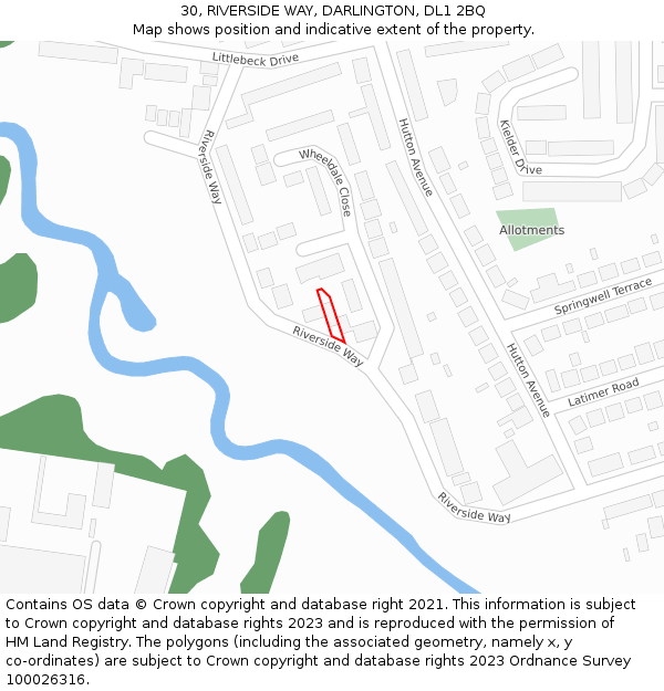 30, RIVERSIDE WAY, DARLINGTON, DL1 2BQ: Location map and indicative extent of plot