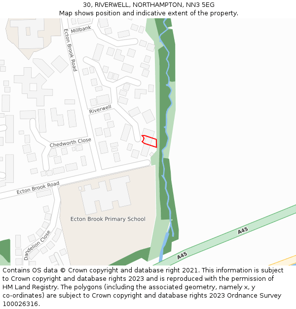 30, RIVERWELL, NORTHAMPTON, NN3 5EG: Location map and indicative extent of plot