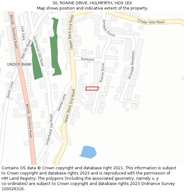 30, ROAINE DRIVE, HOLMFIRTH, HD9 1EX: Location map and indicative extent of plot