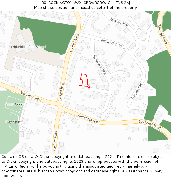 30, ROCKINGTON WAY, CROWBOROUGH, TN6 2NJ: Location map and indicative extent of plot