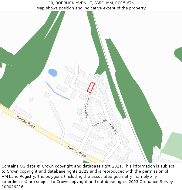 30, ROEBUCK AVENUE, FAREHAM, PO15 6TN: Location map and indicative extent of plot