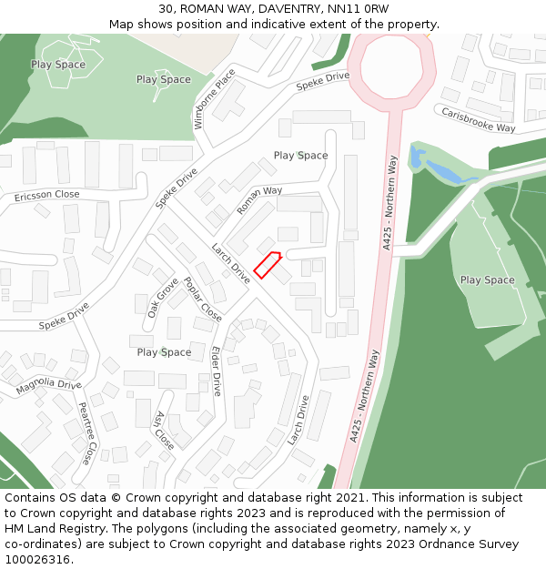 30, ROMAN WAY, DAVENTRY, NN11 0RW: Location map and indicative extent of plot