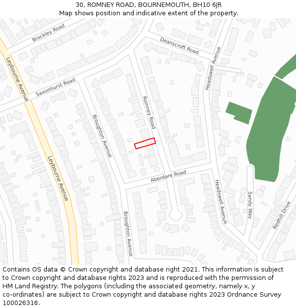 30, ROMNEY ROAD, BOURNEMOUTH, BH10 6JR: Location map and indicative extent of plot