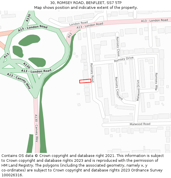 30, ROMSEY ROAD, BENFLEET, SS7 5TP: Location map and indicative extent of plot