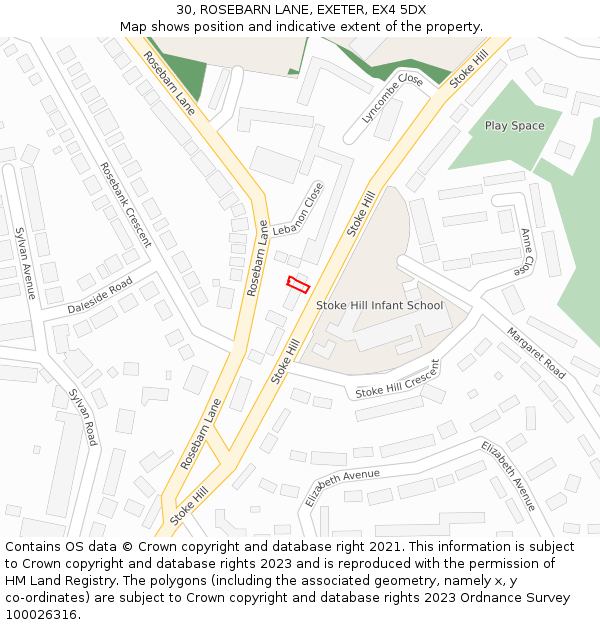 30, ROSEBARN LANE, EXETER, EX4 5DX: Location map and indicative extent of plot