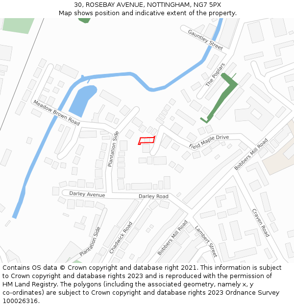 30, ROSEBAY AVENUE, NOTTINGHAM, NG7 5PX: Location map and indicative extent of plot