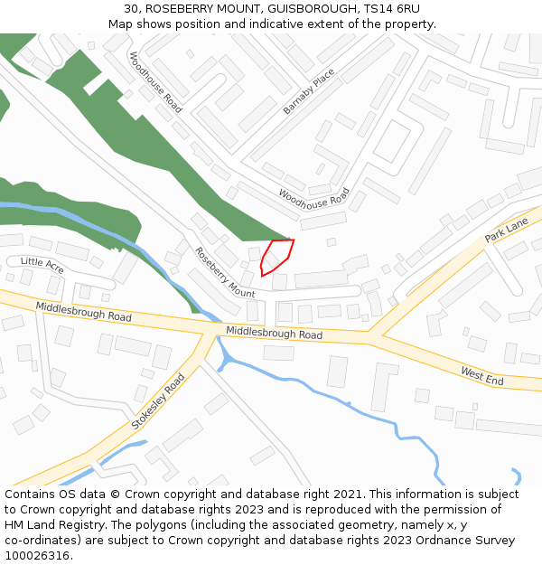 30, ROSEBERRY MOUNT, GUISBOROUGH, TS14 6RU: Location map and indicative extent of plot