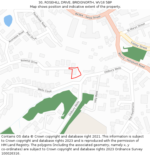 30, ROSEHILL DRIVE, BRIDGNORTH, WV16 5BP: Location map and indicative extent of plot