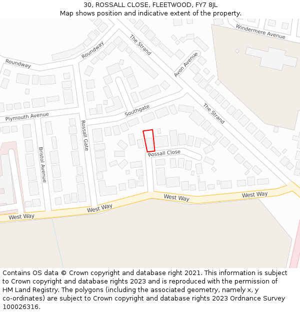 30, ROSSALL CLOSE, FLEETWOOD, FY7 8JL: Location map and indicative extent of plot
