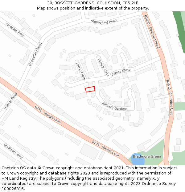 30, ROSSETTI GARDENS, COULSDON, CR5 2LR: Location map and indicative extent of plot