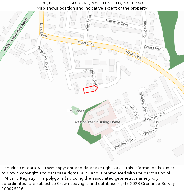 30, ROTHERHEAD DRIVE, MACCLESFIELD, SK11 7XQ: Location map and indicative extent of plot
