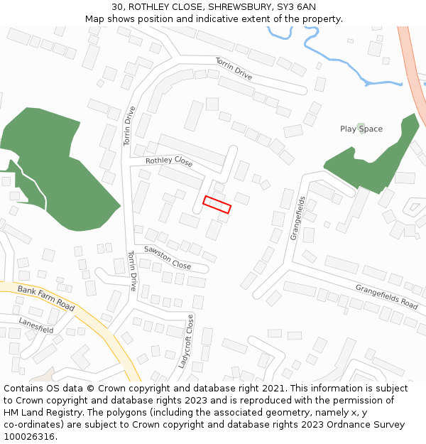 30, ROTHLEY CLOSE, SHREWSBURY, SY3 6AN: Location map and indicative extent of plot
