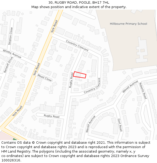30, RUGBY ROAD, POOLE, BH17 7HL: Location map and indicative extent of plot