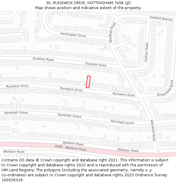 30, RUNSWICK DRIVE, NOTTINGHAM, NG8 1JD: Location map and indicative extent of plot